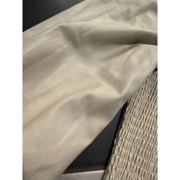 NWT 7 For All Mankind Faux Leather Smocked Ruffle Trim Puff Sleeve Dress Sz S - Picture 3 of 6